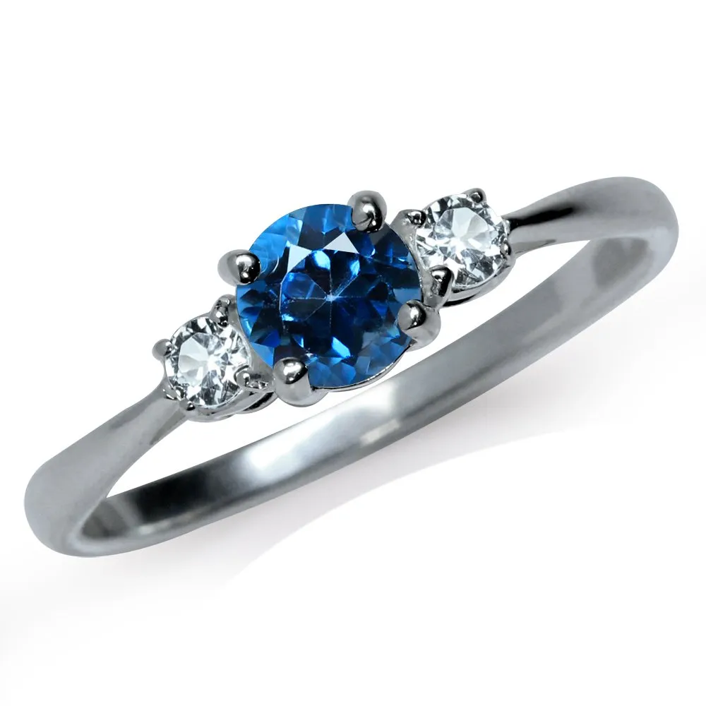 Petite Genuine London Blue & White Topaz 925 Sterling Silver Ring Size 9 for Women & Teens