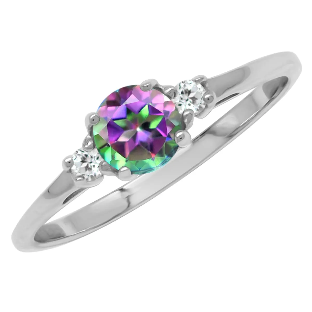 Petite Mystic Fire Topaz White Gold Plated 925 Sterling Silver Promise Ring Size 5