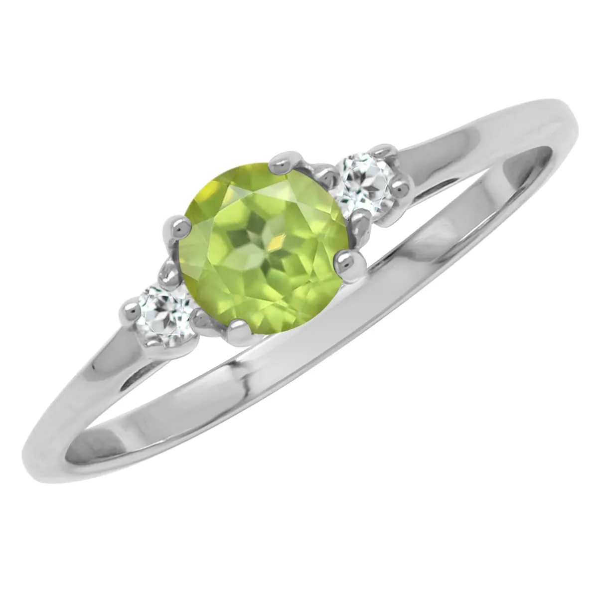 Petite Natural Peridot & White Topaz 925 Silver Promise Ring Size 7 - Elegant August Birthstone Jewelry