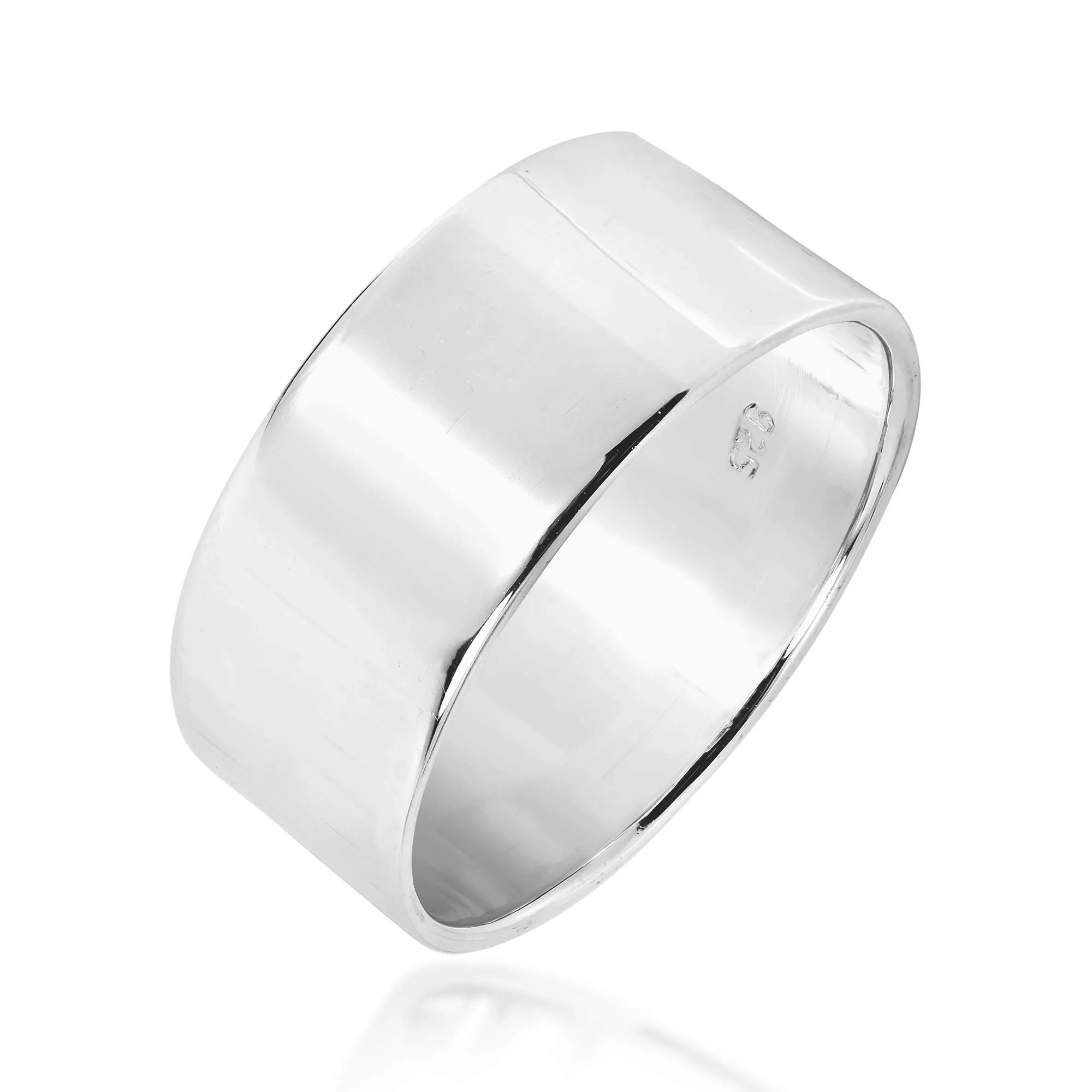 Plain Cigar Band 10mm Width .925 Silver Ring