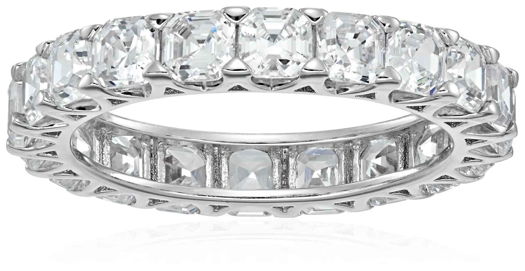 Platinum-Plated Sterling Silver Infinite Elements Asscher-Cut Eternity Band Ring Size 6