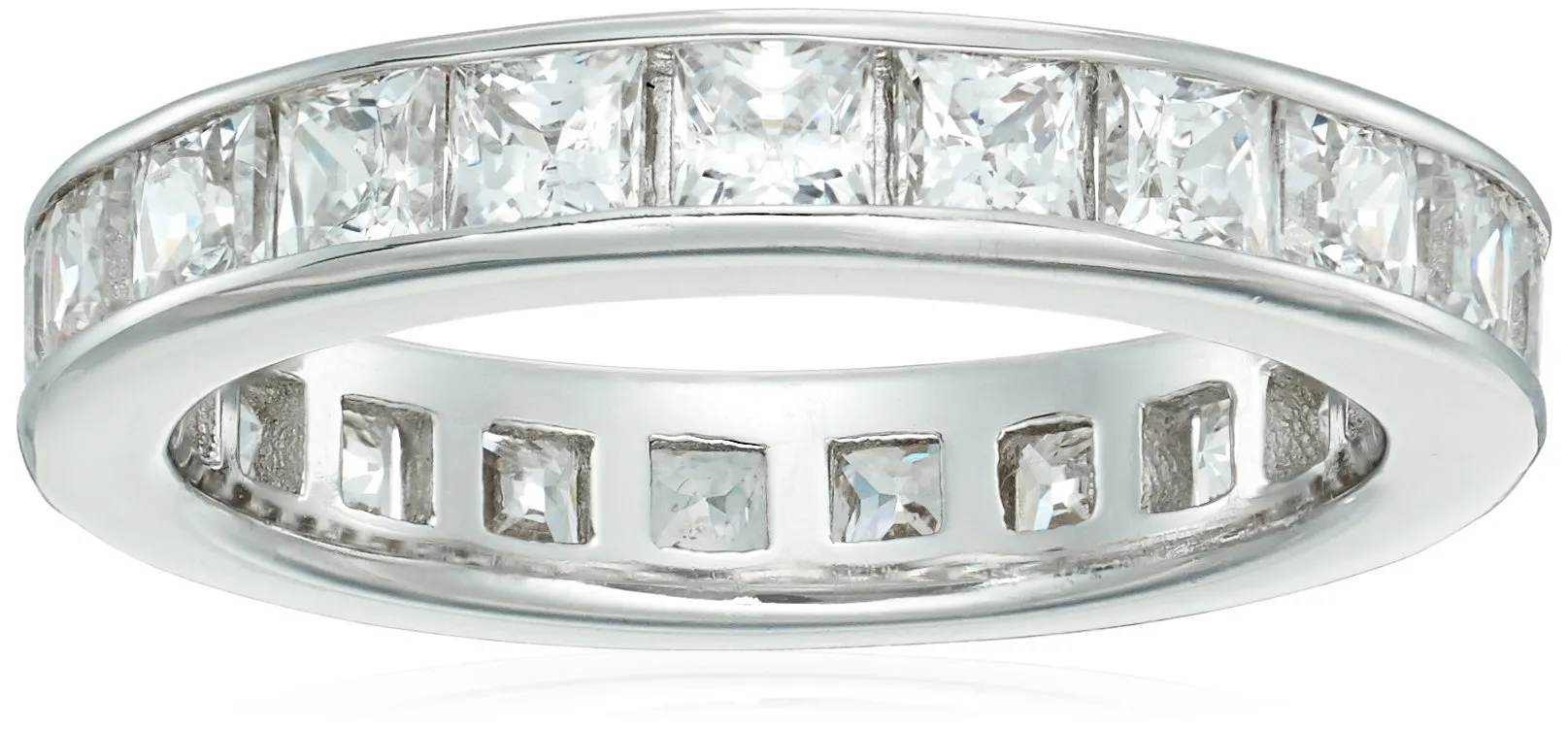 Platinum-Plated Sterling Silver Princess-Cut Cubic Zirconia Eternity Band Ring Size 5