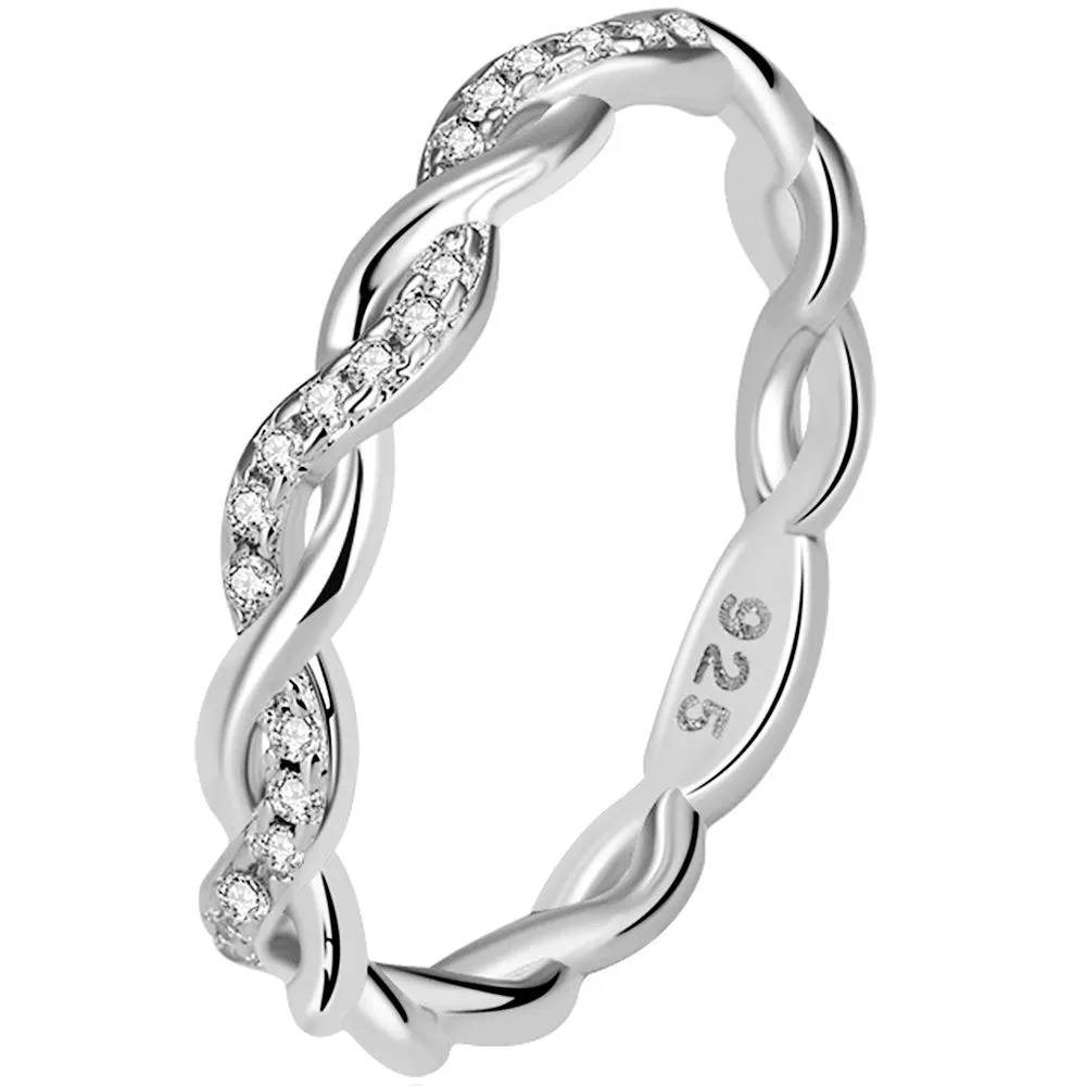 Platinum Plated Silver Braided Knot Eternity Wedding Band Promise Ring - Hypoallergenic & Stylish