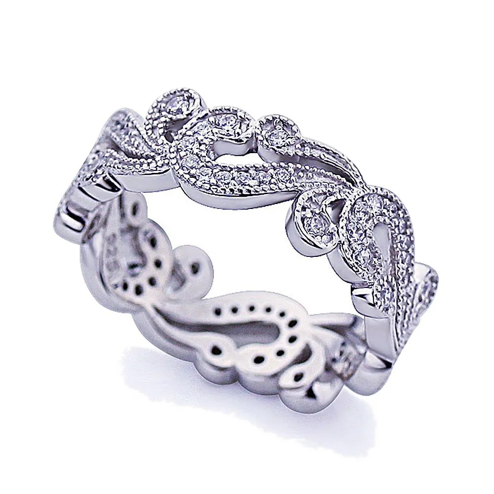 Platinum Plated Sterling Silver Ring 0.5 CT CZ Vintage Eternity Band (Size 5 to 9) by DoubleAccent