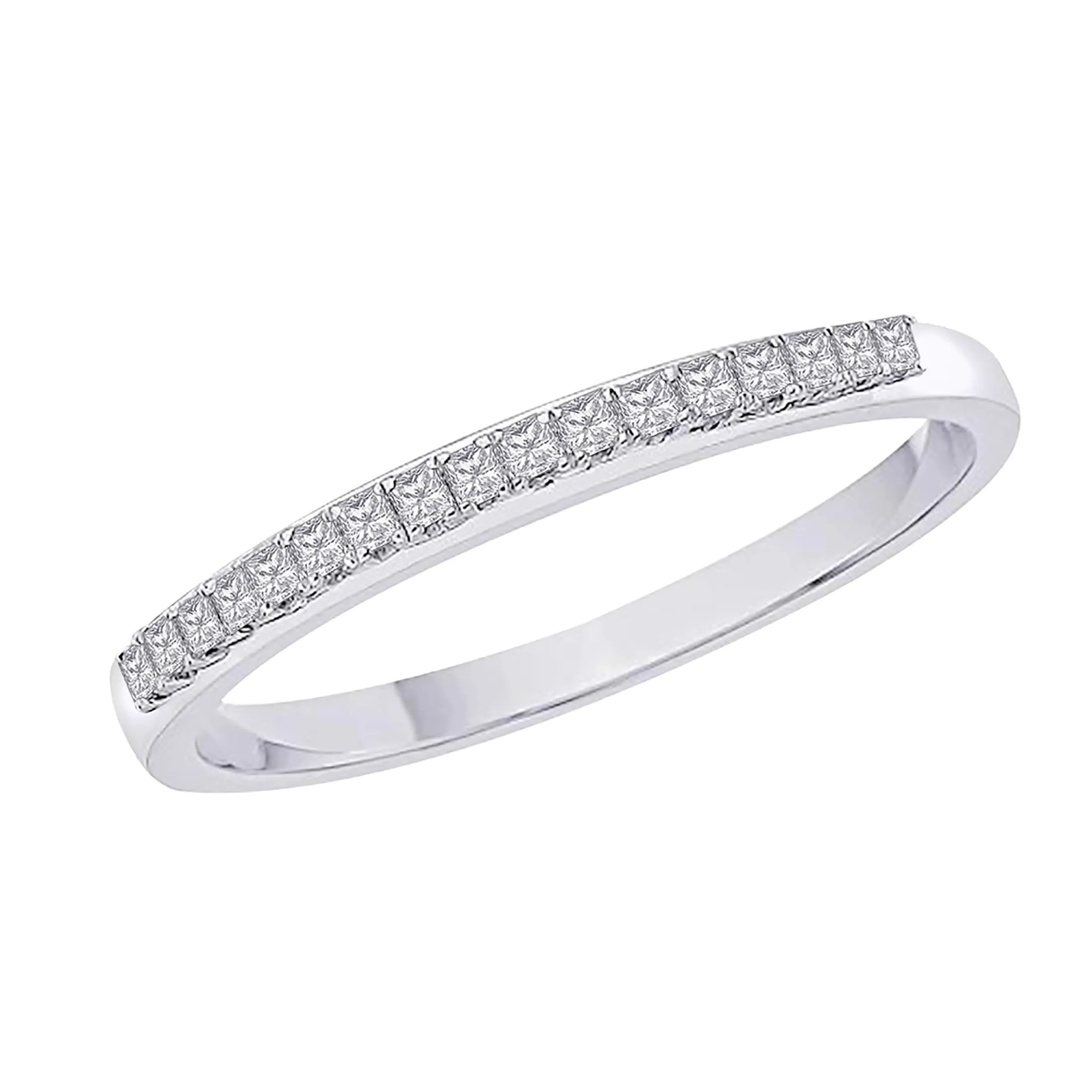 Princess Cut Diamond Anniversary Wedding Band in Sterling Silver, Stackable Ring with 1/10 cttw