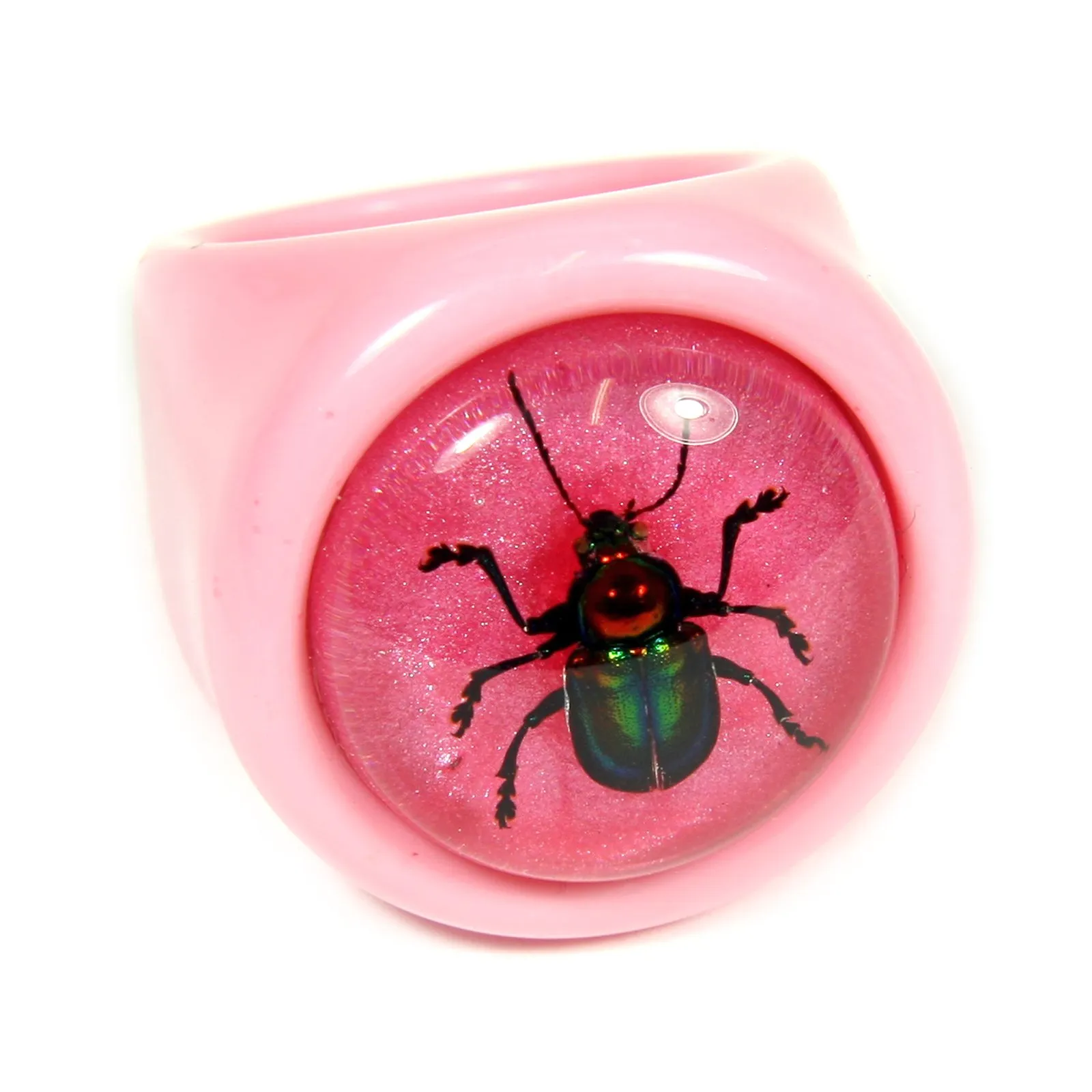 REALBUG Shiny Beetle Pink Ring Size 7 - Unique Acrylic Design with Real Beetle Encased