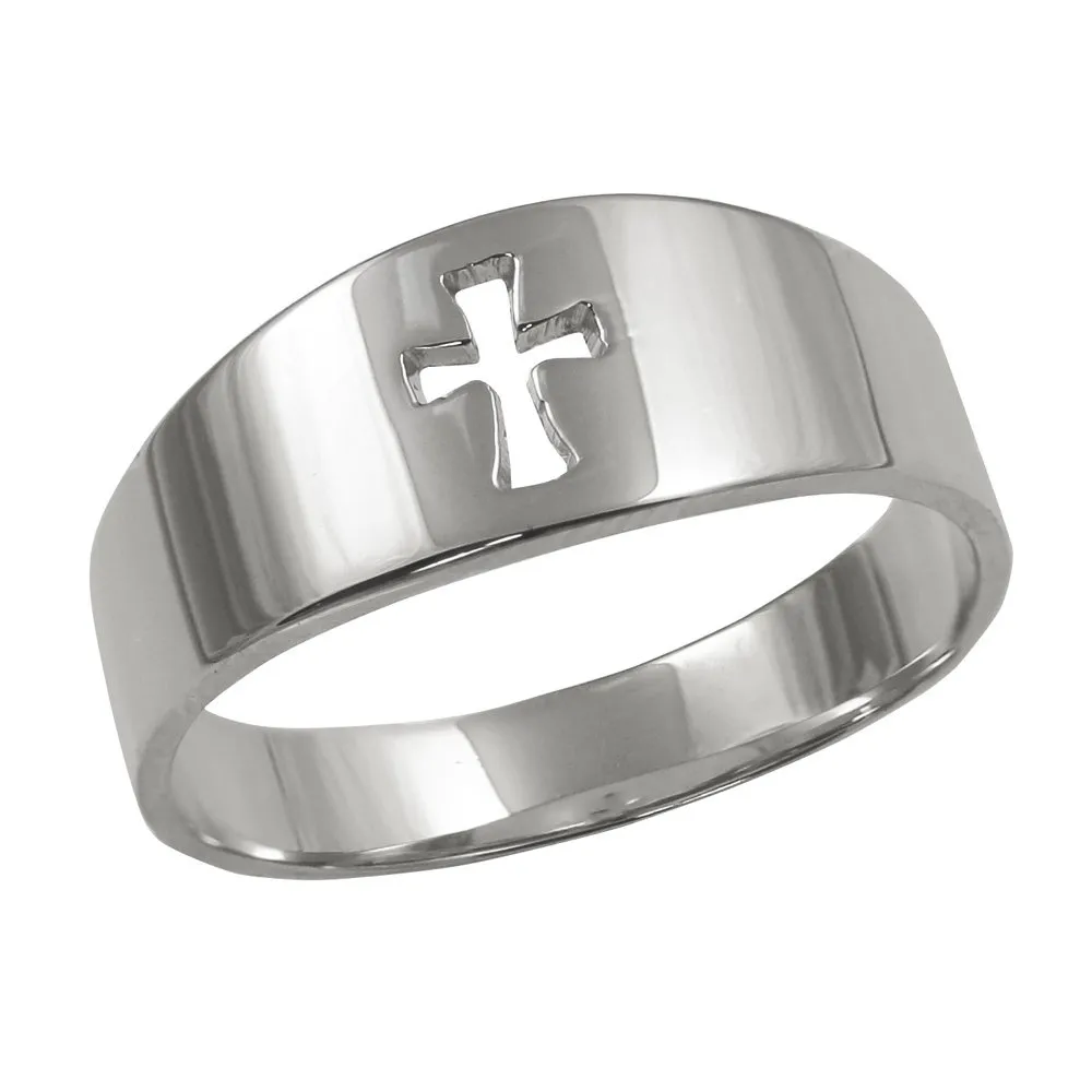 Religious Jewelry High Polish 925 Sterling Silver Cut-Out Christian Cross Band Ring