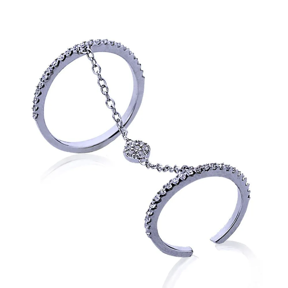 Rhodium Plated Sterling Silver 2mm CZ Pave Setting Knuckle Ring by DoubleAccent