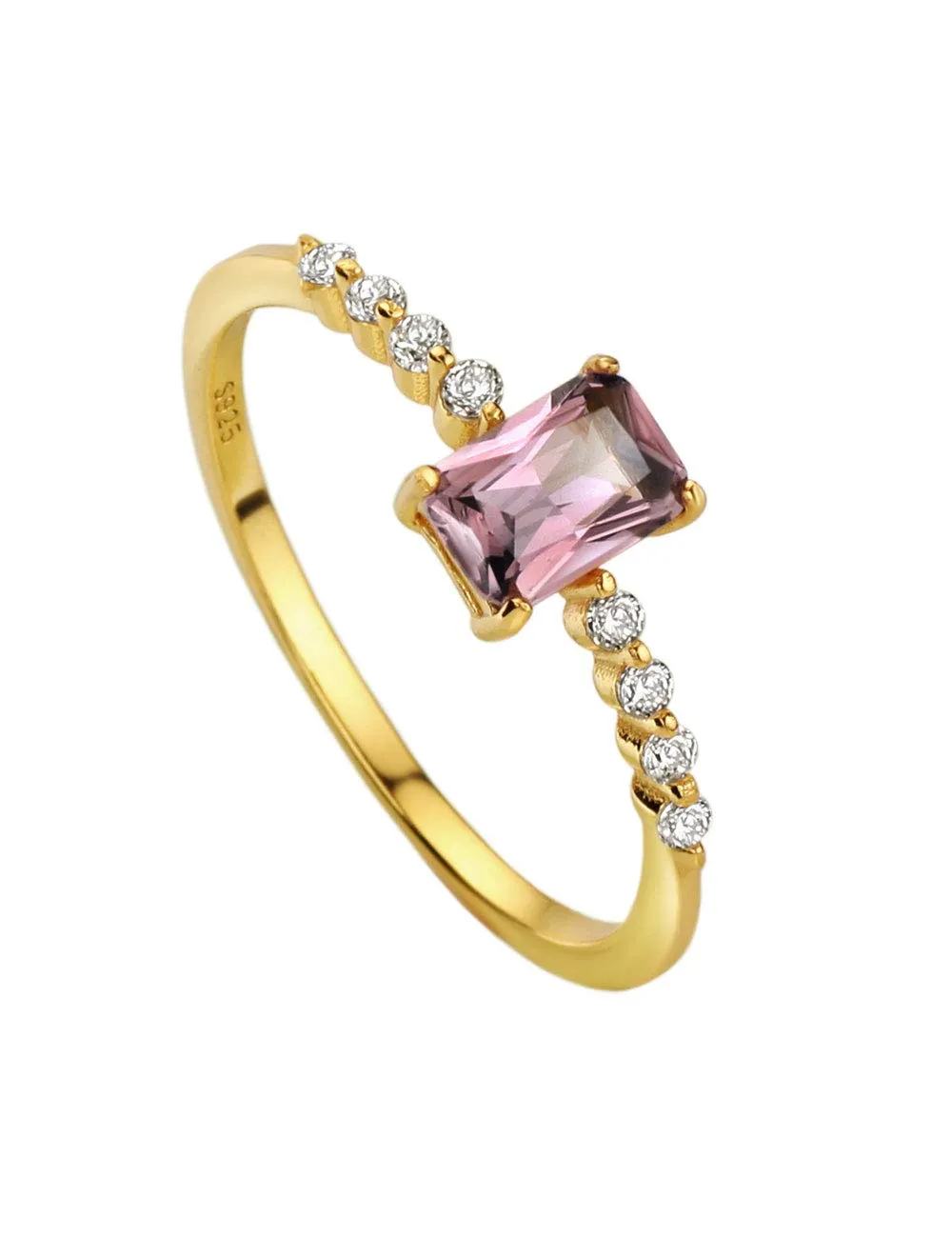 S925 Dainty Baguette Birthstone Ring - Emerald/Amethyst - 18K Gold Plated Sterling Silver