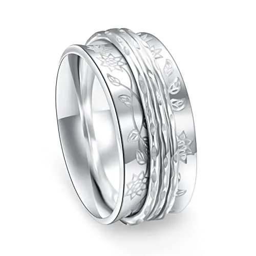 S925 Sterling Silver Faith Hope Love Spinner Ring - Inspirational Anti-Anxiety Fidget Ring