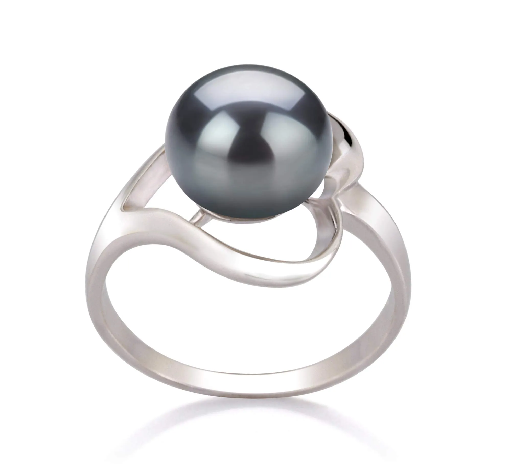 Sadie Black 9-10mm AA Quality Freshwater Pearl Ring in 925 Sterling Silver - Heart Design for Women