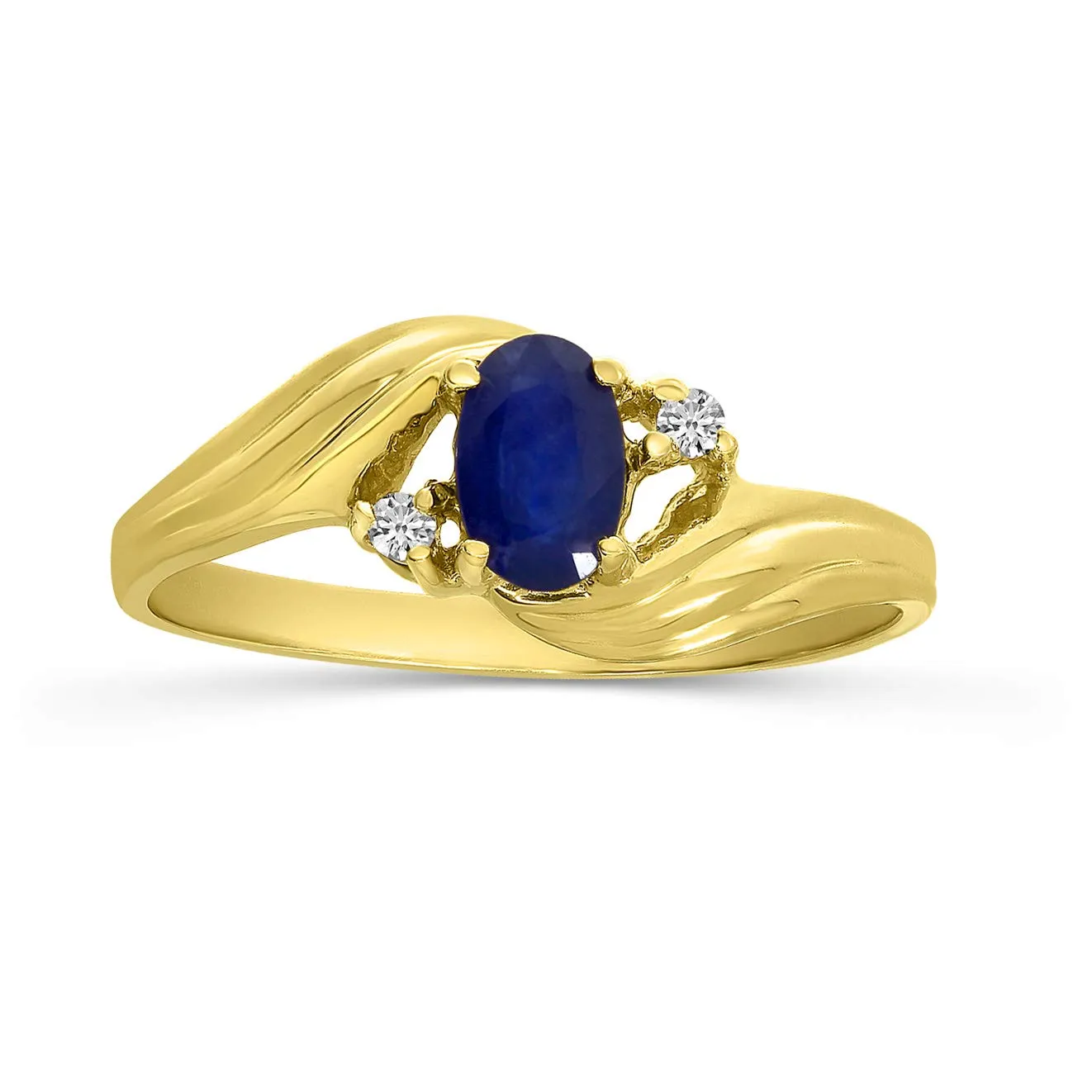 Sapphire and Diamond Ring in 14K Yellow Gold - Unique Design with 6x4 mm Sapphire