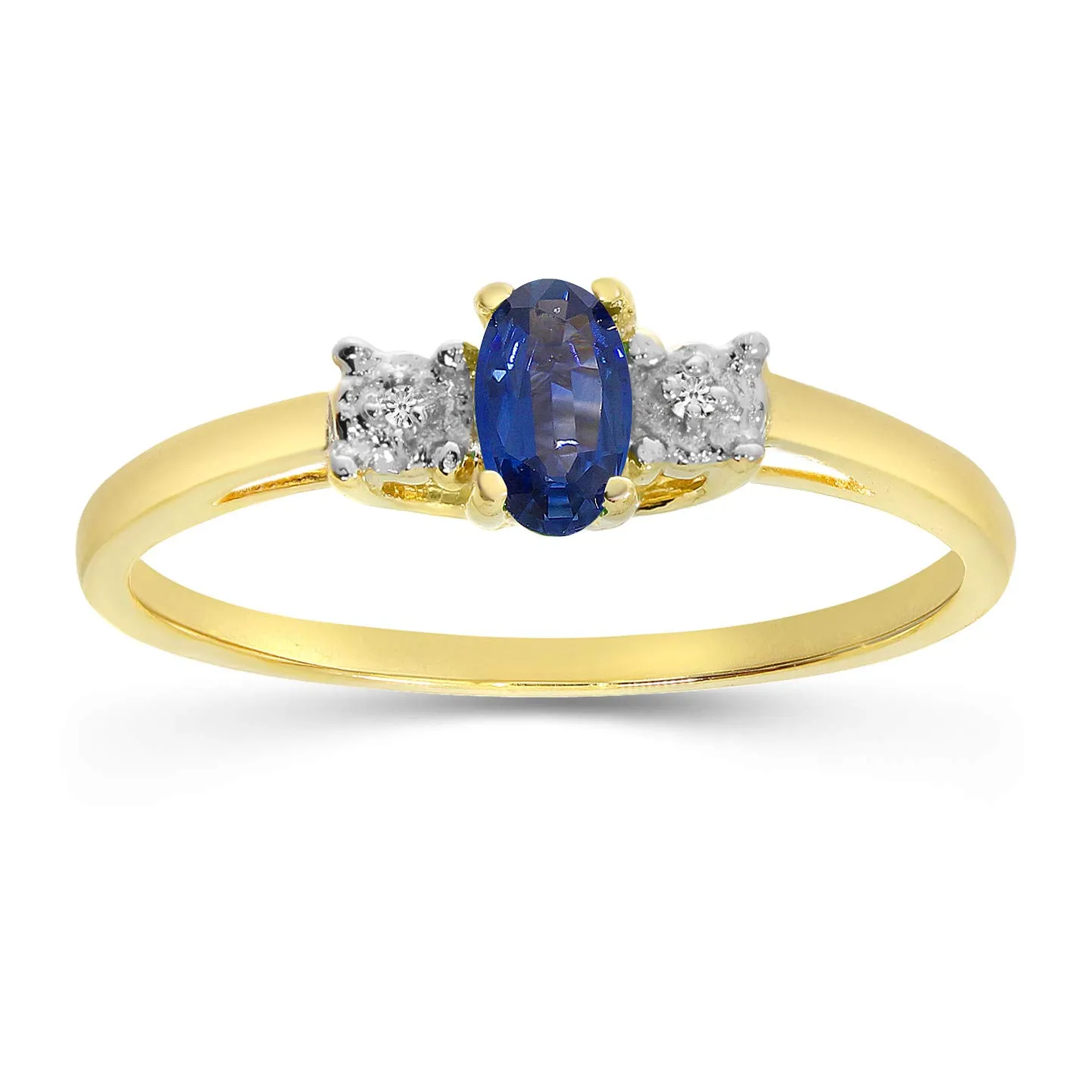 Sapphire and Diamond Ring in 14K Yellow Gold, Genuine Natural Sapphire, 0.25 ct Total Weight