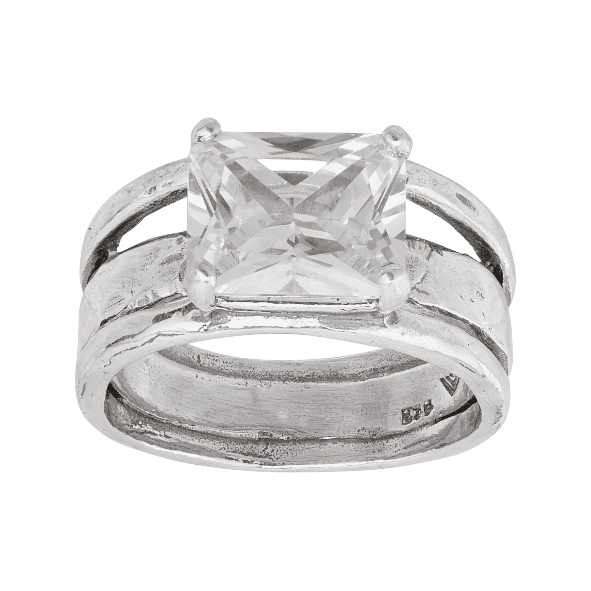 Sevilla Later Cubic Zirconia Ring in Sterling Silver with Split Shoulder Design