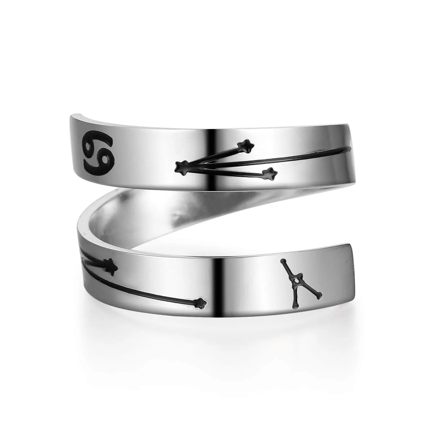 Silver Zodiac Ring - Adjustable Stainless Steel Constellation Jewelry Gift for Women