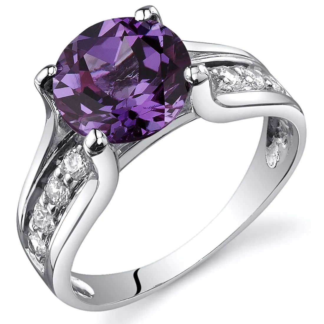 Simulated Alexandrite Cathedral Ring in Sterling Silver, 8mm, 2.75 Carat, Comfort Fit, Sizes 5-9