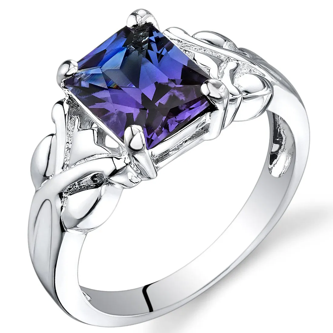 Simulated Alexandrite Ring 925 Sterling Silver, Color-Changing 2.75 Carats, Sizes 5-9