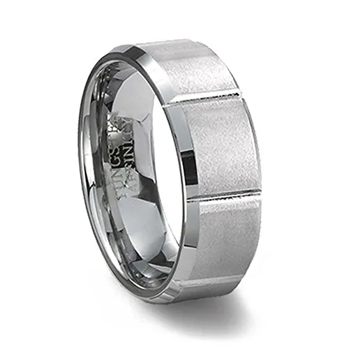 Slotted Brushed Finish Tungsten Ring 10MM Width - Comfort Fit, Hypoallergenic, Durable Design