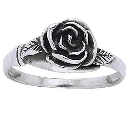 Small Sterling Silver Detailed Rose Flower Ring - Sizes 3-15, 3D Rose, Nickel Free .925