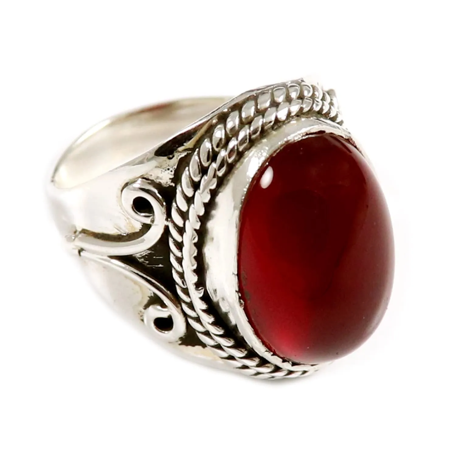 Solid 925 Sterling Silver Carnelian Gemstone Band Ring for Women - Handmade SRG207A, Size 10x14mm