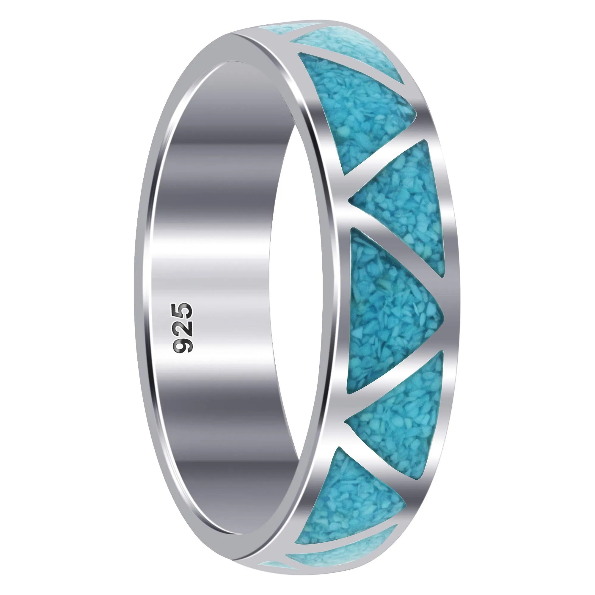 Southwestern Turquoise Gemstone 6mm Wedding Band in 925 Sterling Silver for Unisex