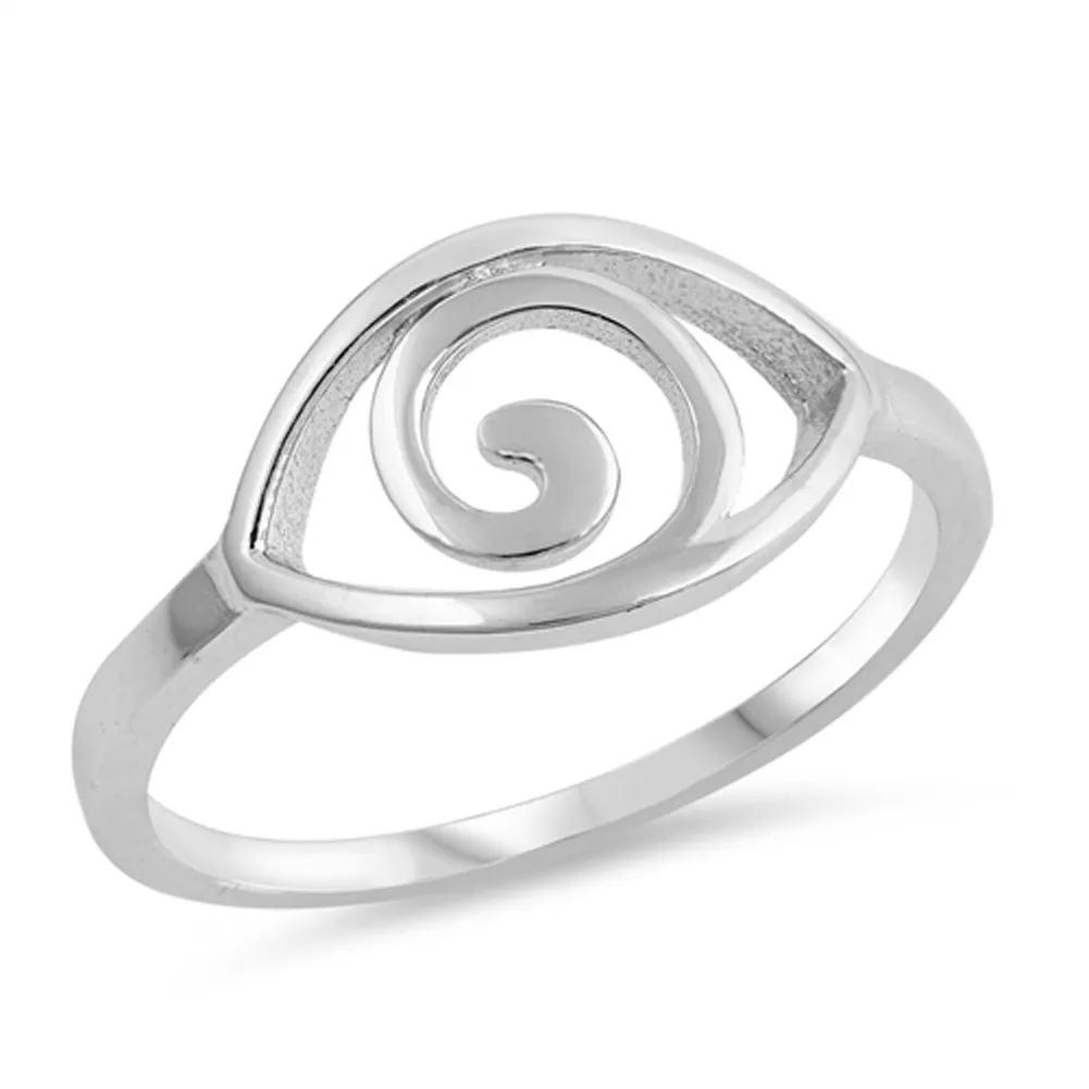 Spiral Eye Wave Good Luck Boho Chic Ring in 925 Sterling Silver, Sizes 5-10 for Timeless Style