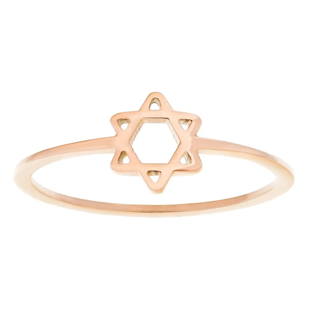 Stainless Steel 14k Rose Gold Plated Star of David Ring for Women, Size US5-US8, ELBLUVF