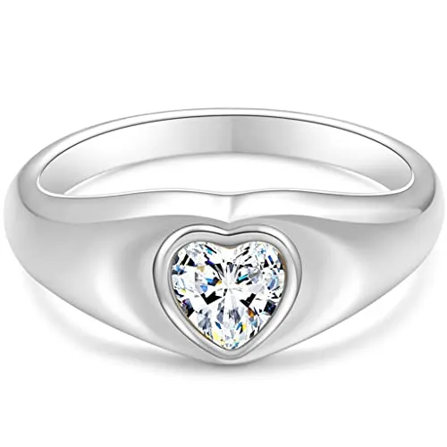 Stainless Steel Heart Shaped Wedding Band Pinky Ring with AAA Grade CZ Stone