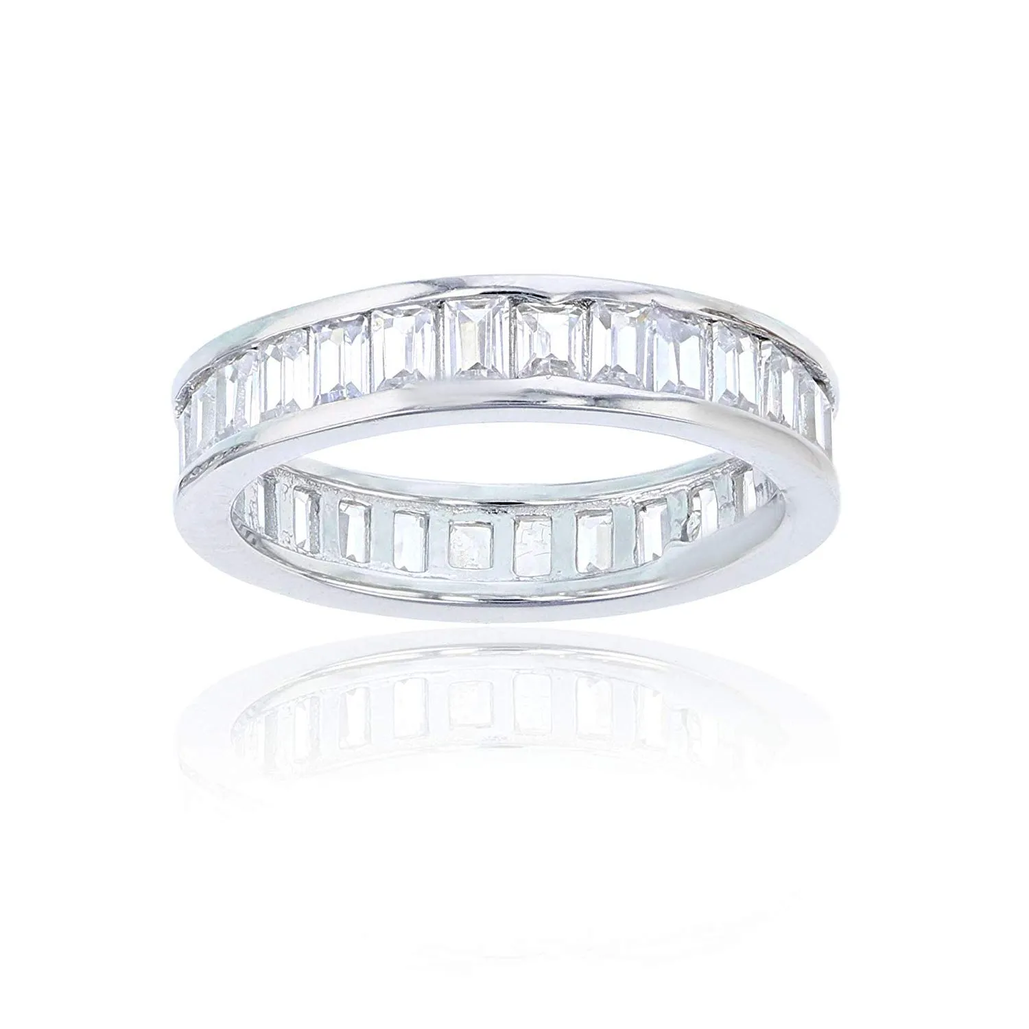 Sterling Silver 2x3mm Emerald Cut Cubic Zirconia Eternity Band Ring - Hypoallergenic & Elegant