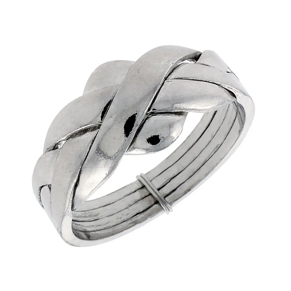 Sterling Silver 4-Piece Puzzle Ring for Men and Women, 10mm Wide, Sizes 5-13 - Unique Design