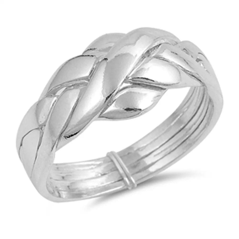 Sterling Silver 4 pcs Band Puzzle Ring 11mm in Sizes 5 to 15 by DoubleAccent - Elegant Design