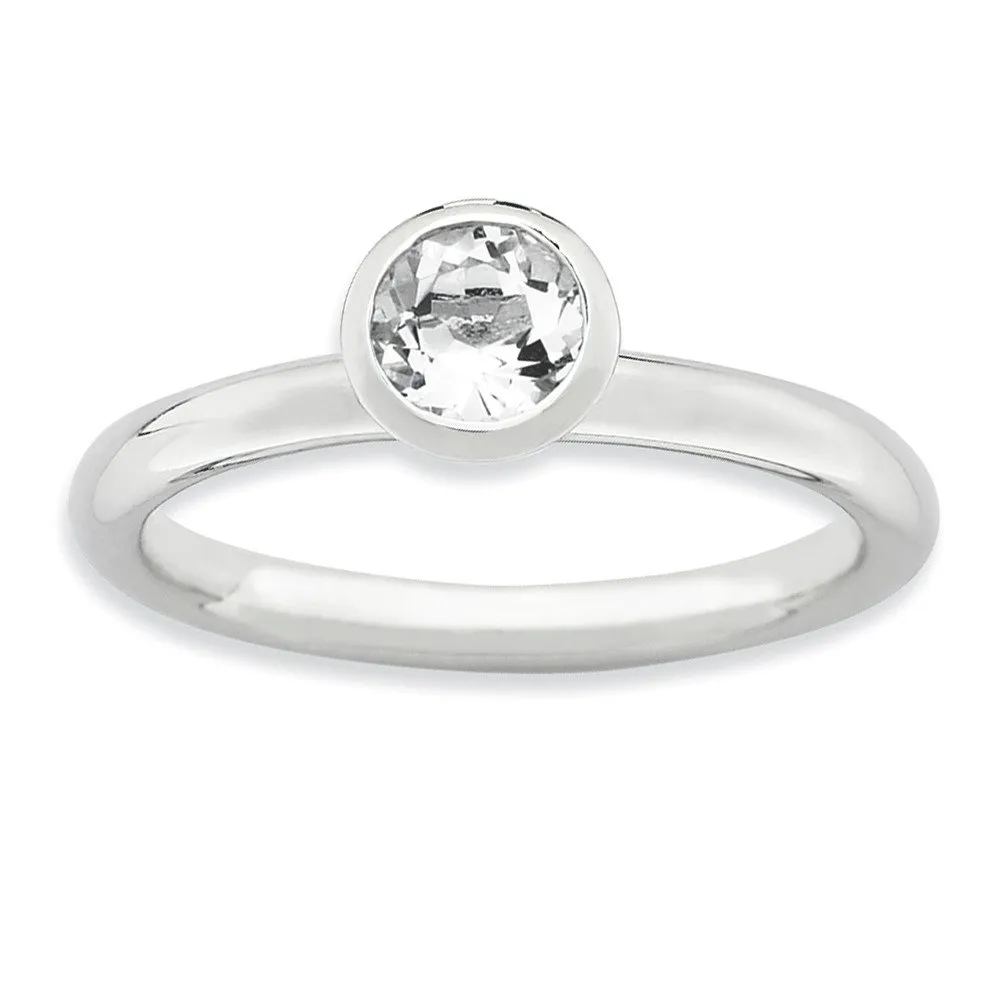 Sterling Silver 5mm Crystal Stackable Simulated Birthstone Ring for April - Perfect Gift Boxed