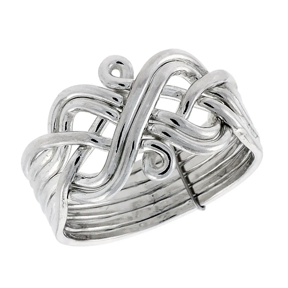 Sterling Silver 6-Piece Puzzle Ring for Men and Women, Handmade 13mm Wide, Sizes 4-13