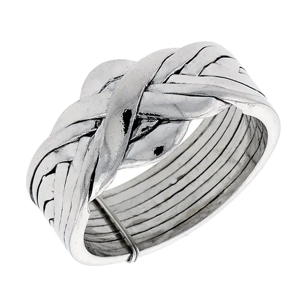 Sterling Silver 8-Piece Puzzle Ring for Men and Women, 12mm Wide, Sizes 5-13, Unique Design