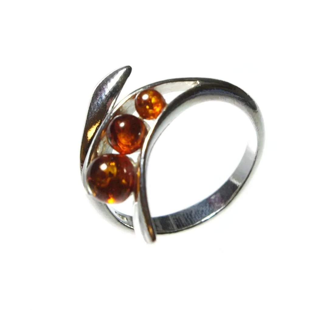 Sterling Silver Baltic Amber Adjustable Ring “Gabriela” - Handcrafted Artistry with Genuine Stones