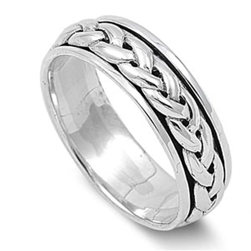 Sterling Silver Braided Spinner Ring Size 4-14 by DoubleAccent - Durable 925 Sterling Silver