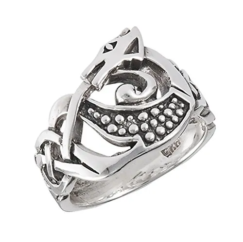 Sterling Silver Celtic Knot Dragon Ring - Sizes 4-13, 1/2' Wide, 4 Grams, Marked 925