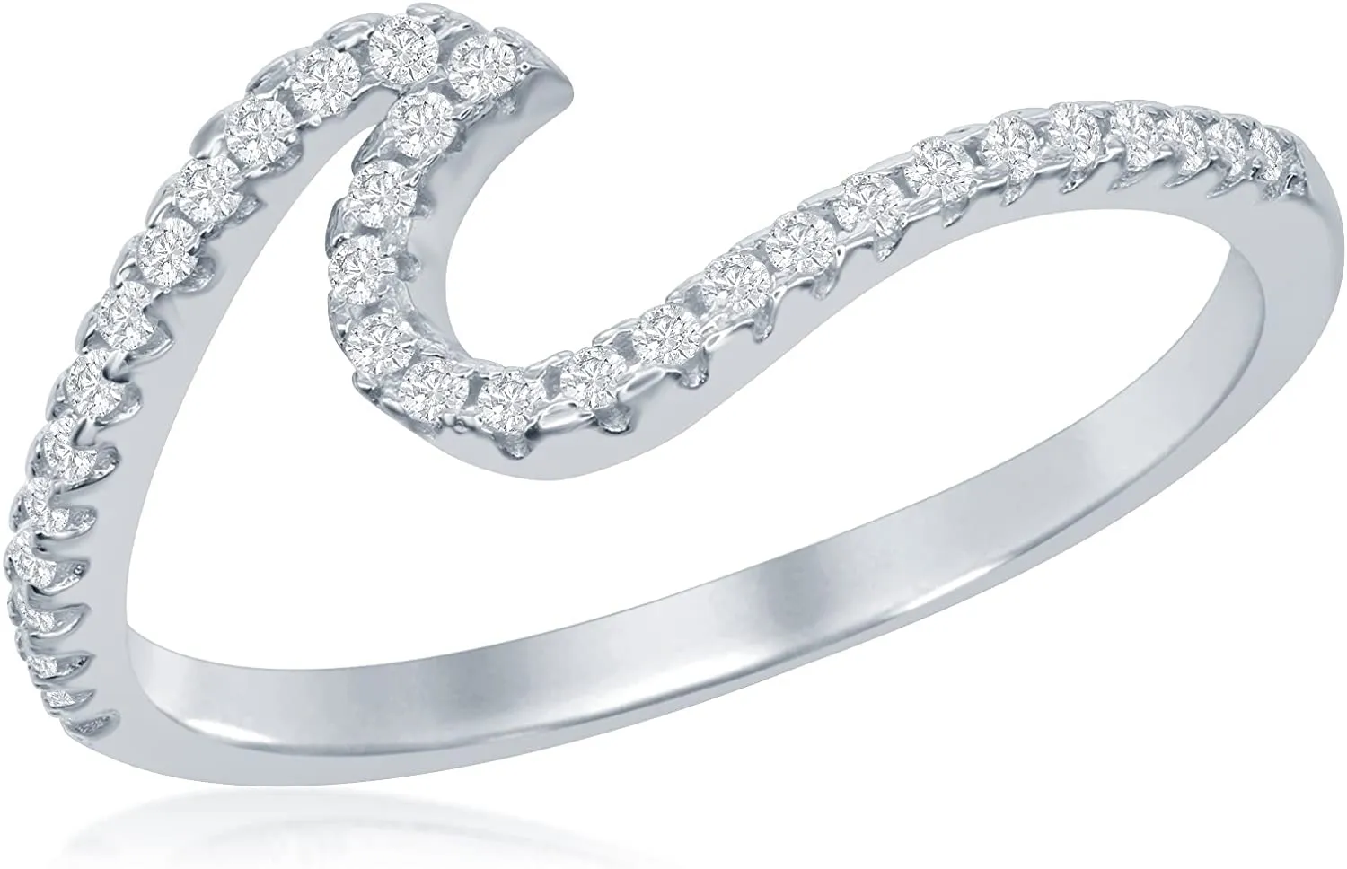 Sterling Silver CZ Simulated Diamond Wave Ring for Women, Sizes 5-10, Elegant Wave Design