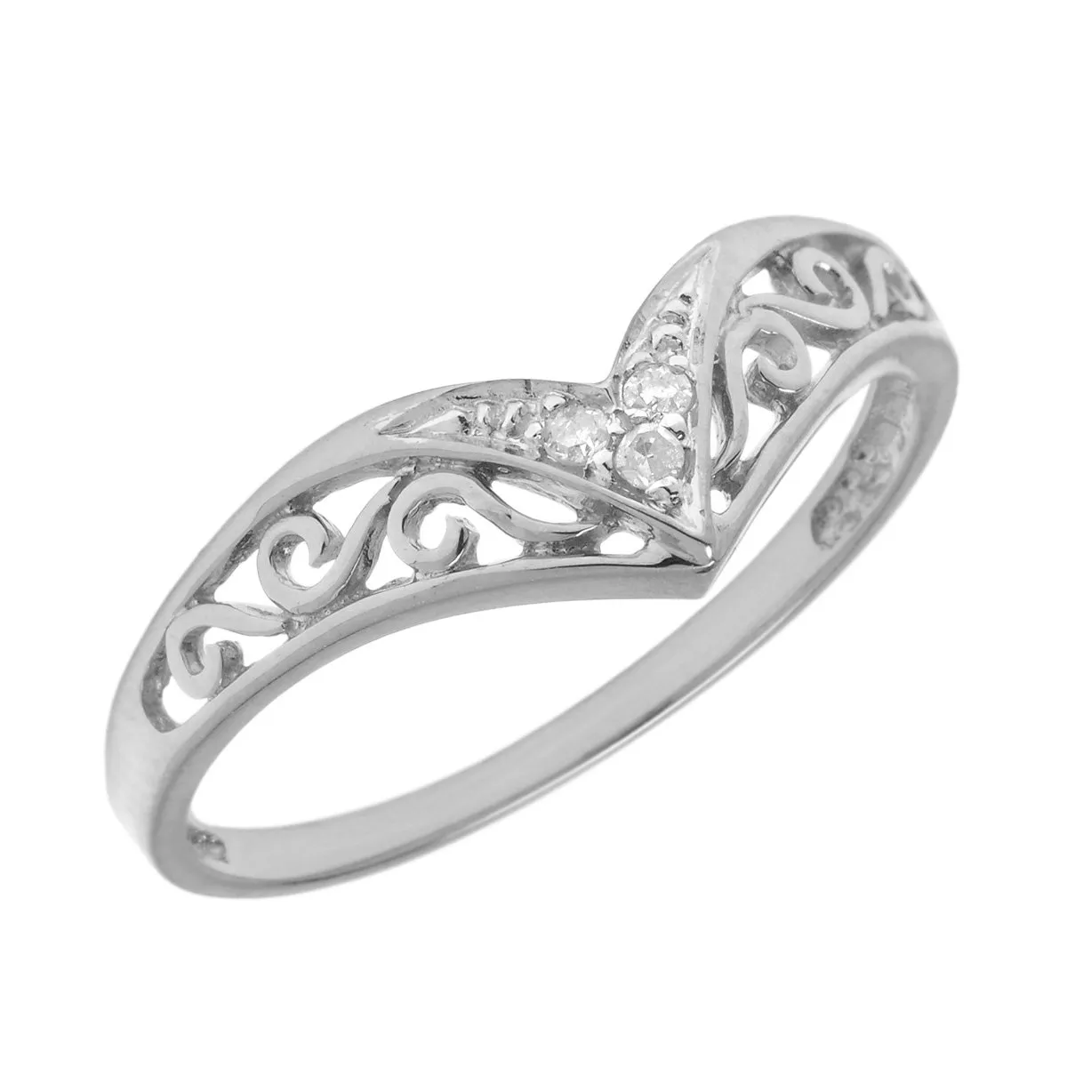 Sterling Silver Diamond Chevron Ring - Elegant Design, Gift Box Included, 30-Day Guarantee