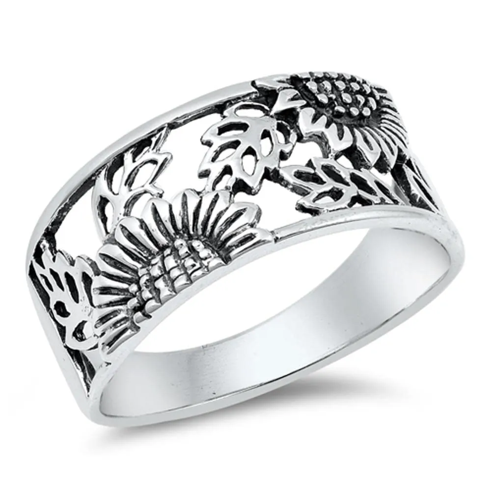 Sterling Silver Filigree Sunflower Ring - Choose Your Color, Pure 925 Silver, Quality Craftsmanship