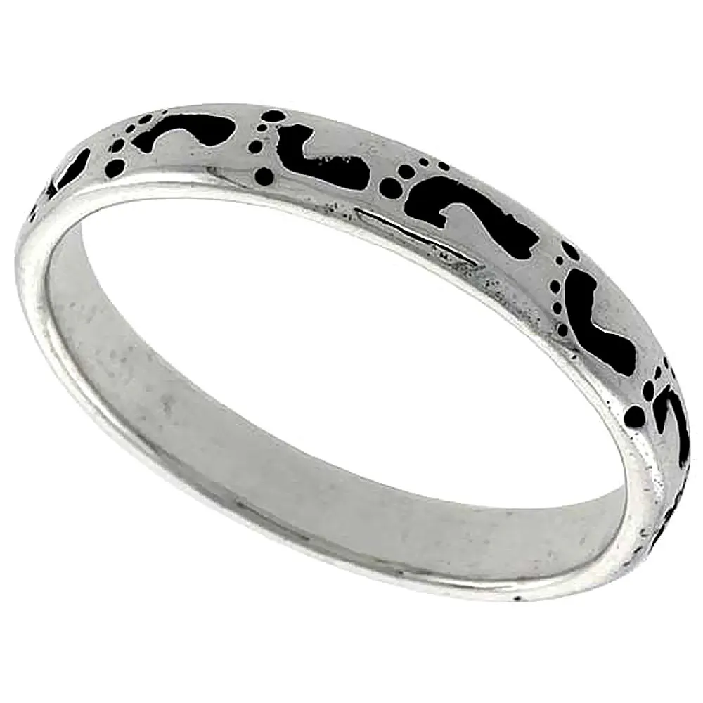 Sterling Silver Footprints In The Sand Stackable Ring Sizes 6-10, 1/8 Inch Wide, Antique Finish