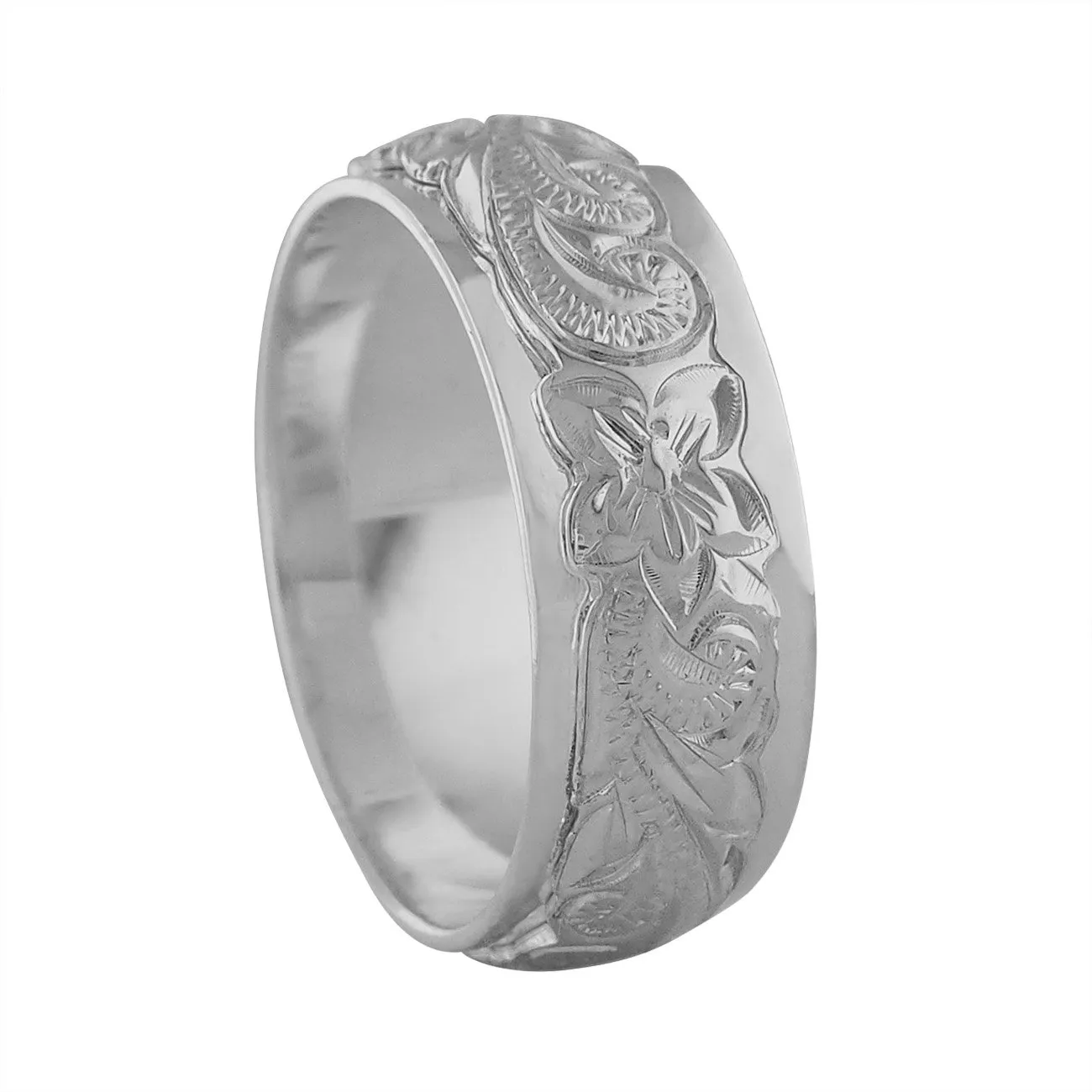 Sterling Silver Hawaiian Band Ring - Engraved Heirloom Design, 7mm Wide, Unique Gift