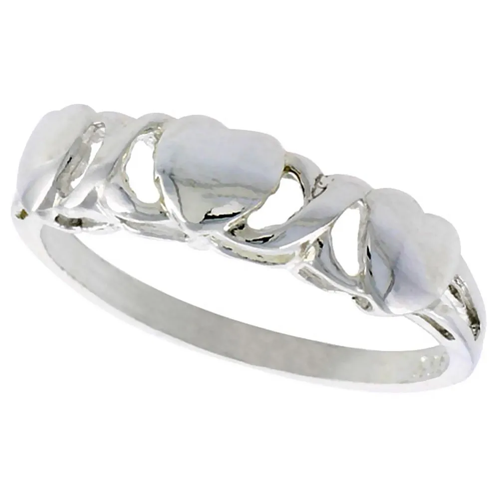 Sterling Silver Heart XO Hugs & Kisses Ring, Polished Finish, 3/16' Wide, Sizes 6-9