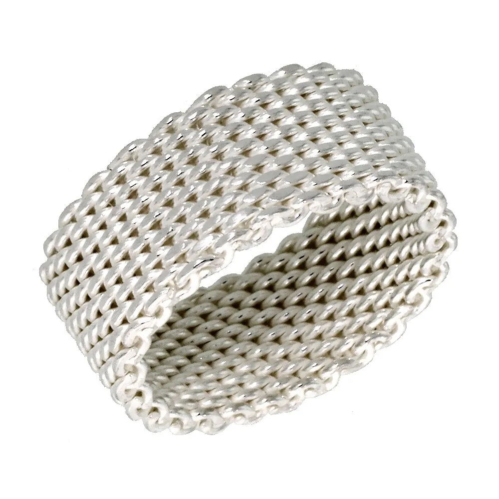 Sterling Silver Heavy Mesh Ring Unisex 5/16 inch Wide, Sizes 5-11, Perfect Wedding Band