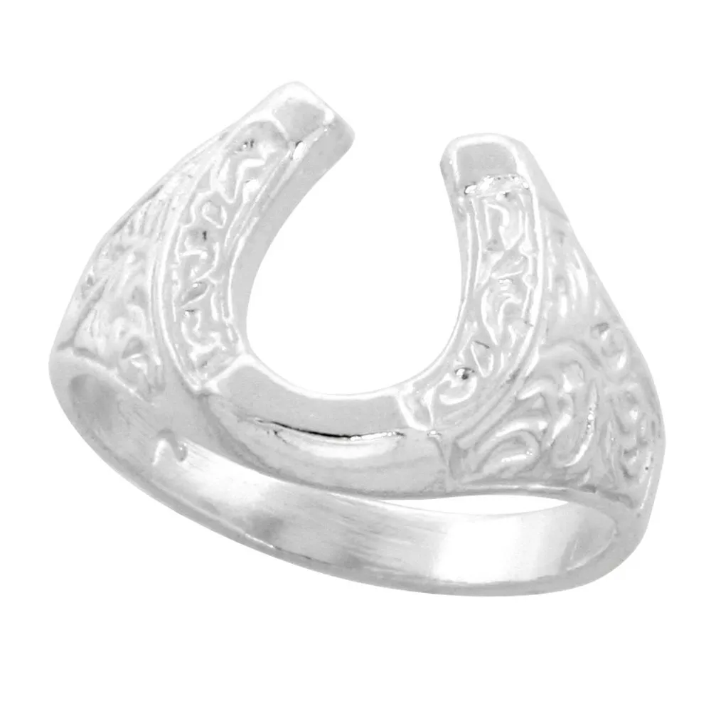 Sterling Silver Horseshoe Ring Polished Finish, Sizes 6-9, 1/2 Inch Wide, Made in USA