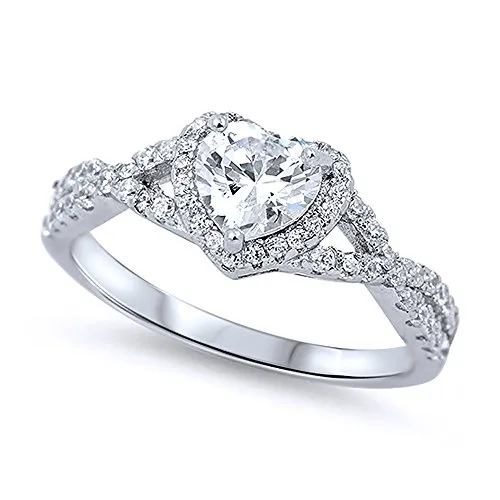 Sterling Silver Infinity Band CZ Halo Heart Ring 8MM Size 4 to 12 - Exquisite Craftsmanship