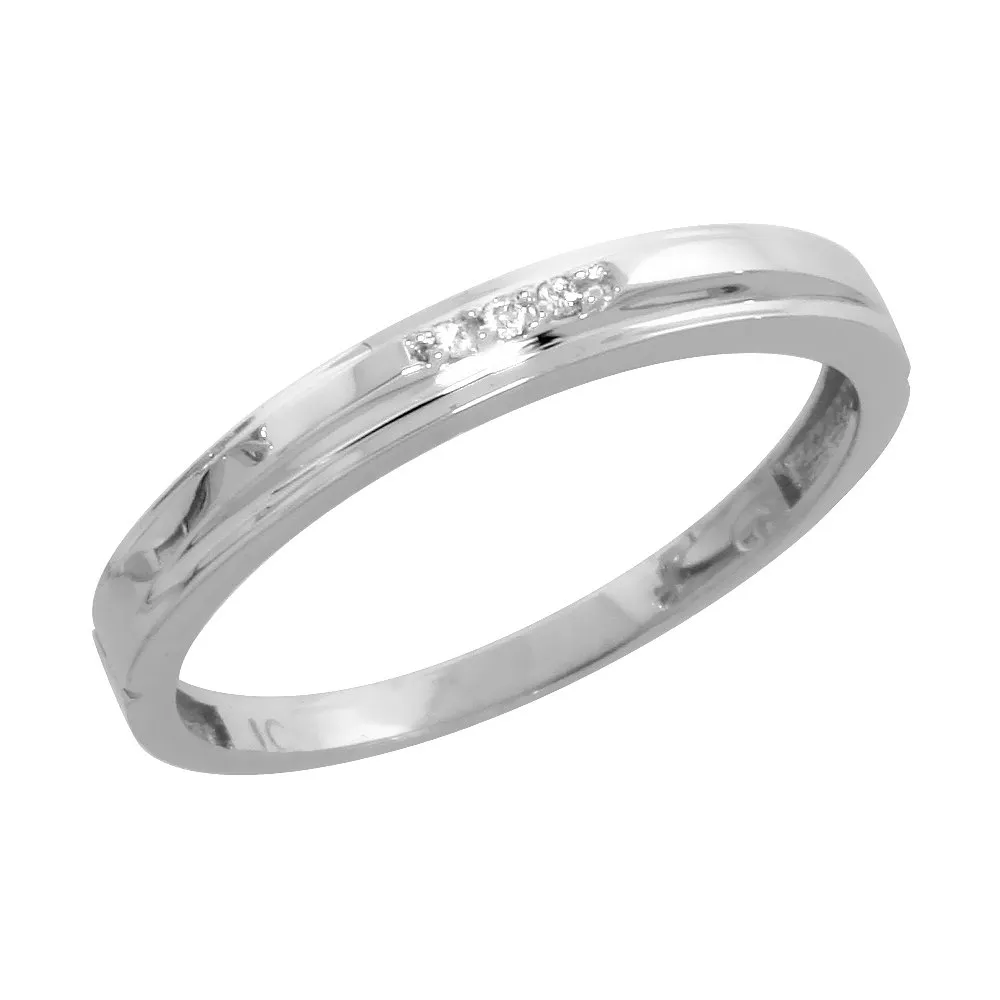 Sterling Silver Ladies Diamond Wedding Band, Rhodium Finish, 1/8 Inch Wide, Sizes 5-10