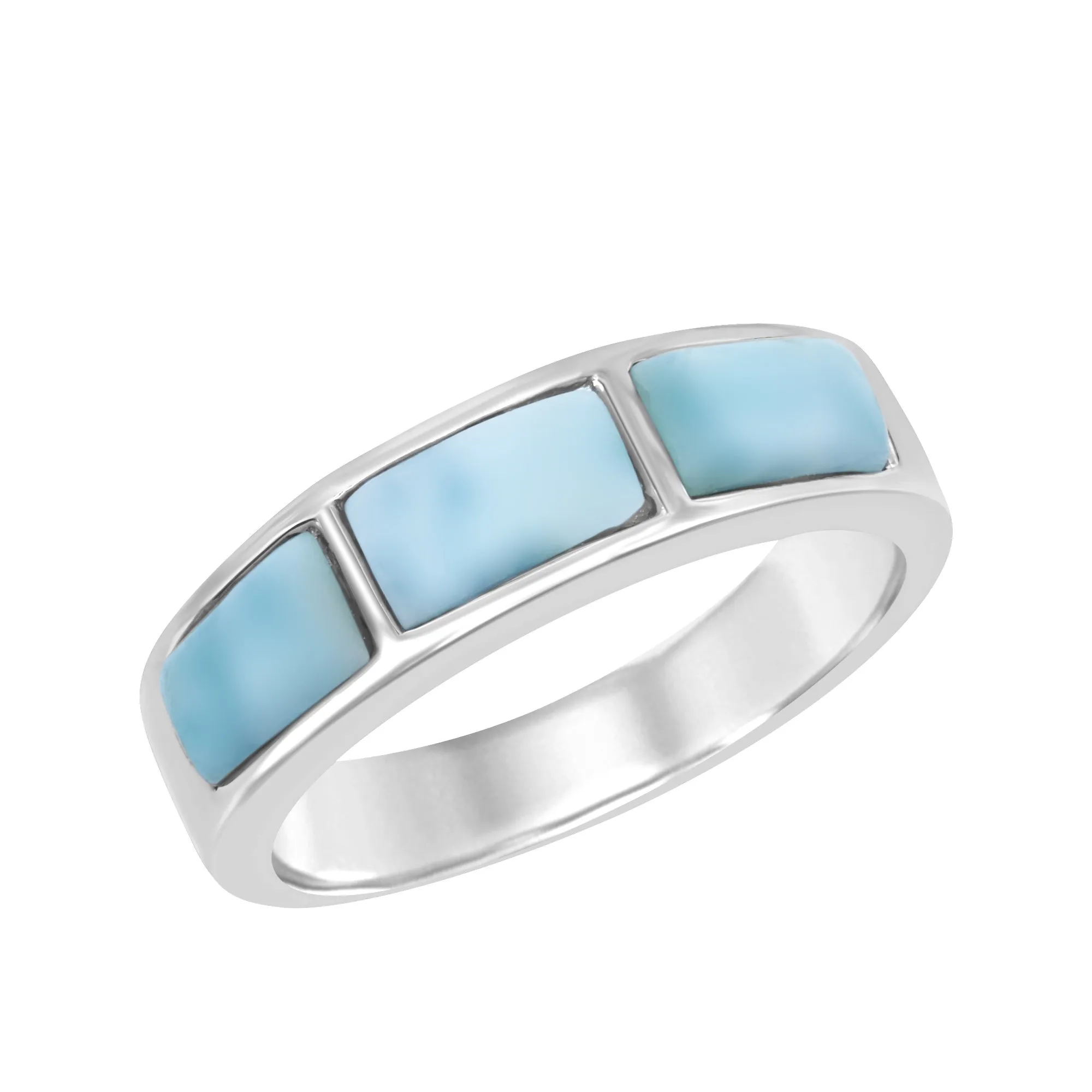 Sterling Silver Larimar Criss-Cross Band Ring, Sizes 5-10, Unique Caribbean Gem, High Polish Finish