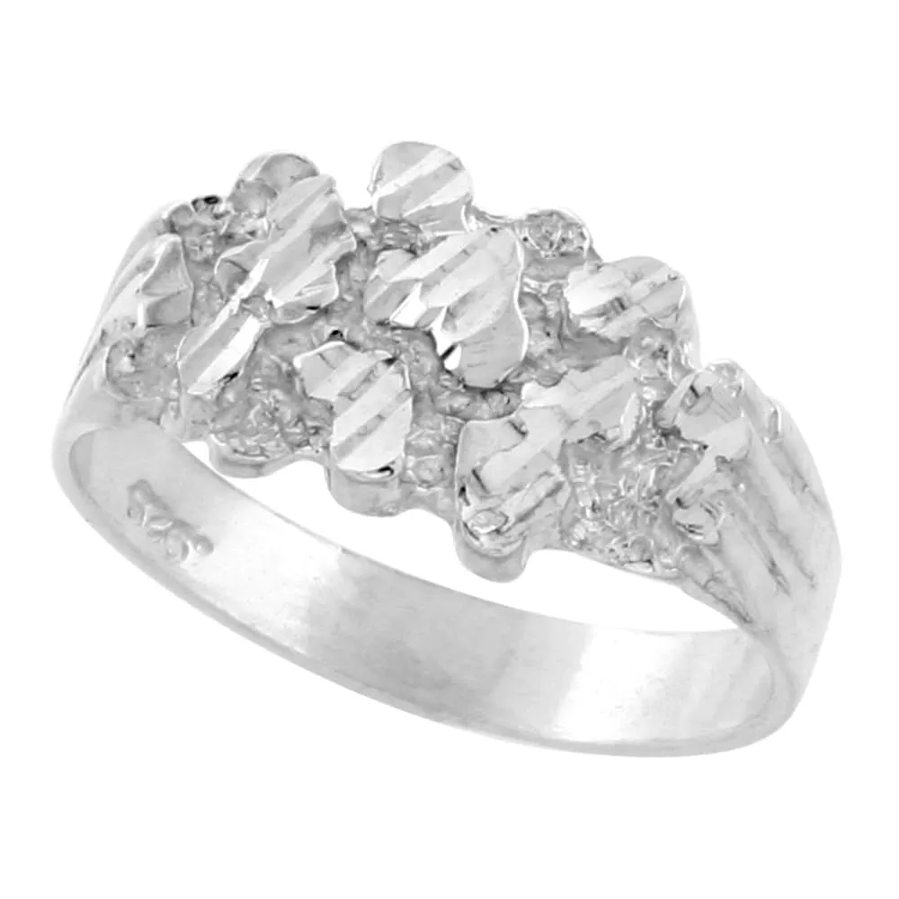 Sterling Silver Nugget Ring with Diamond Cut Finish, Sizes 8-13 - Classic Timeless Design