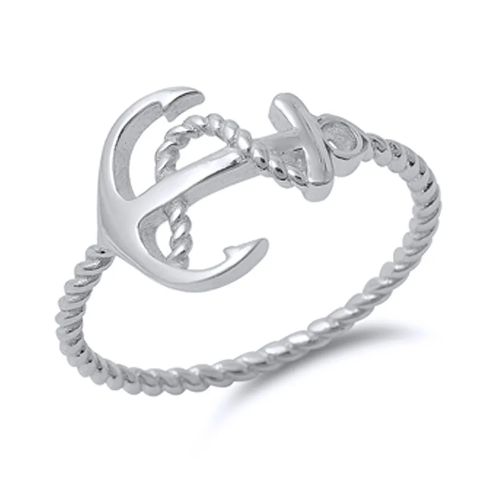 Sterling Silver Oxidized Rope Design Band Anchor Ring, Sizes 4-12, 925 Silver, 11mm Face Height